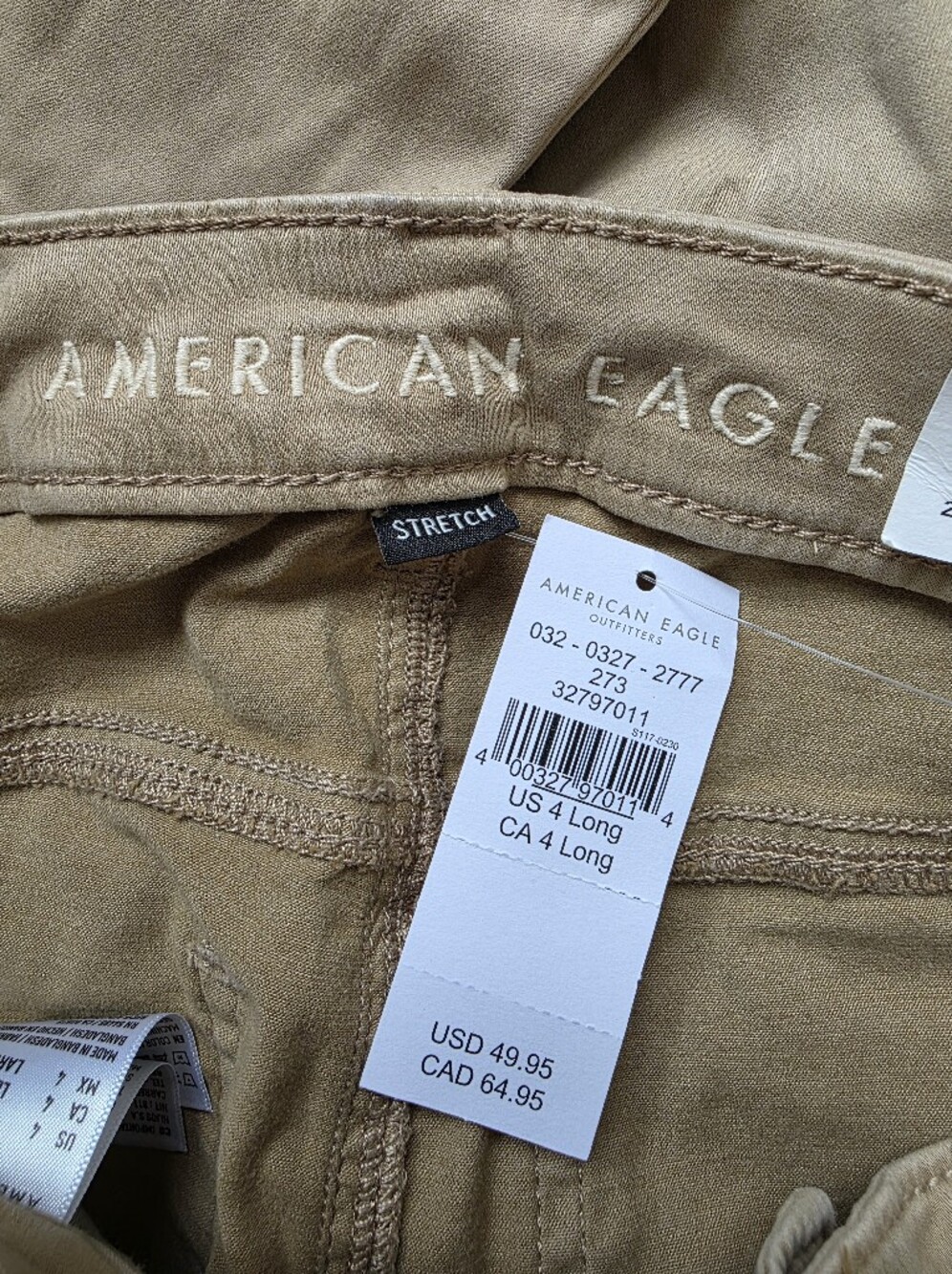 American Eagle AE Stretch High-Waisted Jegging Khaki Tan Women's Size 4 Long - Picture 6 of 6